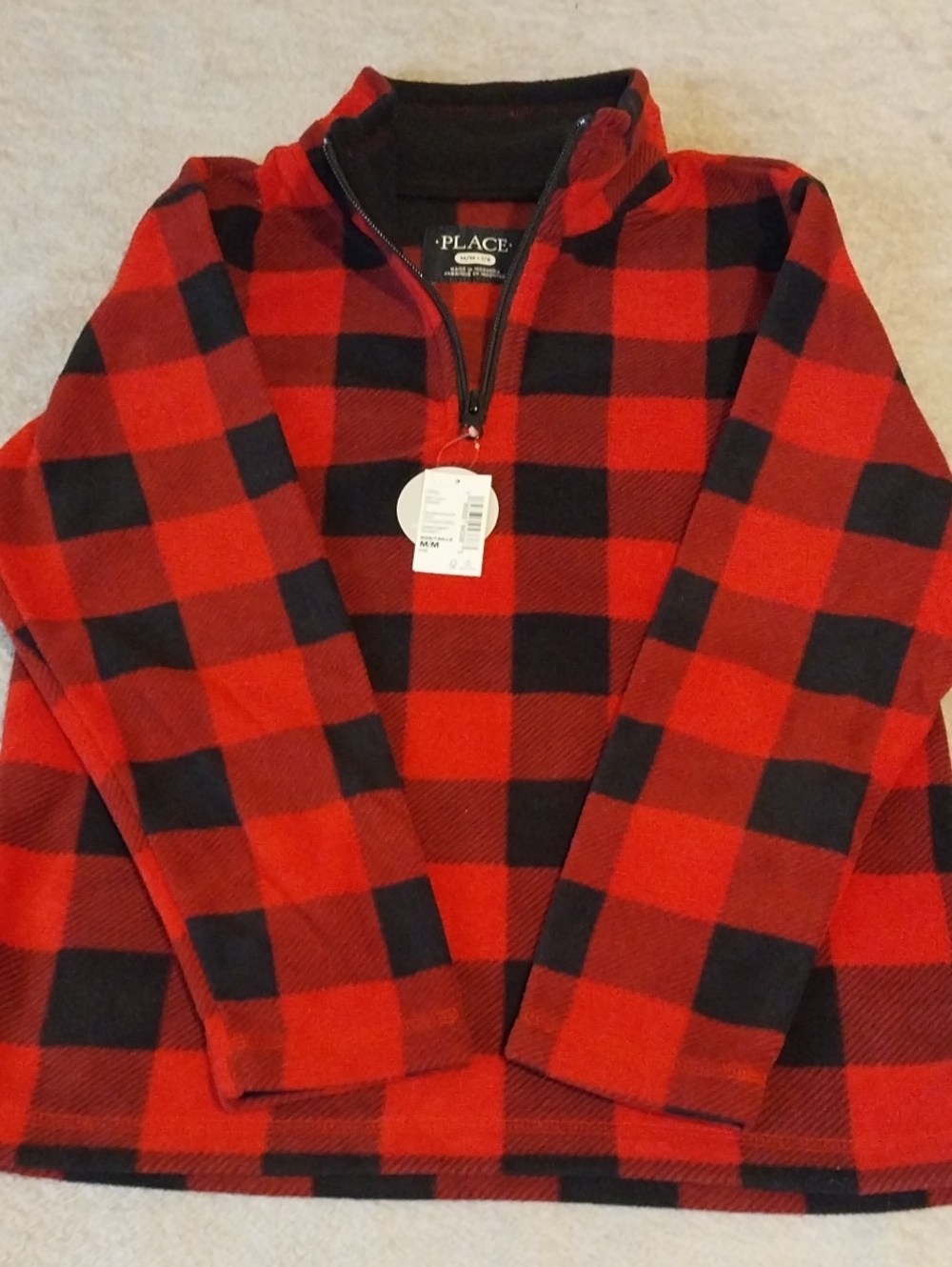 The Children's Place Red and Black Buffalo Plaid Half-Zip Fleece Sweater